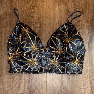 Fashion Nova Navy Blue & Gold Party Bralette Top